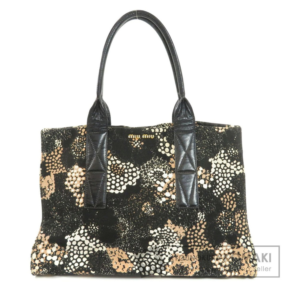 Miu Miu Logo Motif Tote Bag Canvas Leather